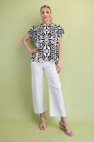 GiGio Two Toned Medallion Print Top in Black Mix
