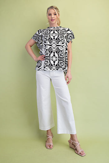 GiGio Two Toned Medallion Print Top in Black Mix