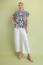 Load image into Gallery viewer, GiGio Two Toned Medallion Print Top in Black Mix

