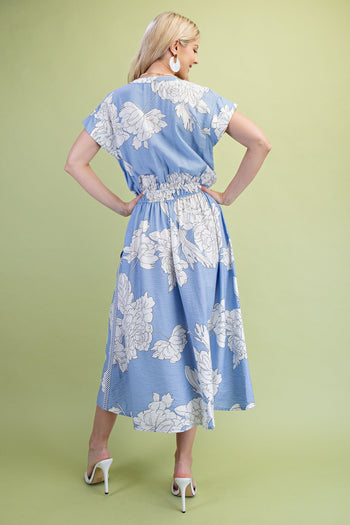 GiGio Floral Print Midi Dress in Misty Blue Mix