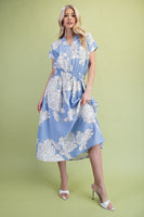 GiGio Floral Print Midi Dress in Misty Blue Mix
