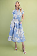 GiGio Floral Print Midi Dress in Misty Blue Mix