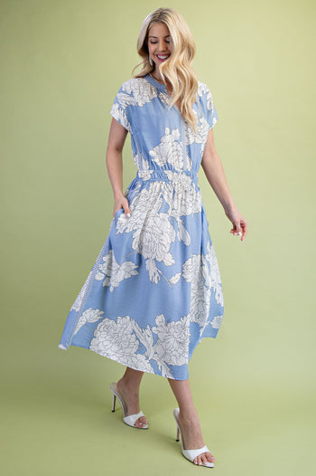 GiGio Floral Print Midi Dress in Misty Blue Mix