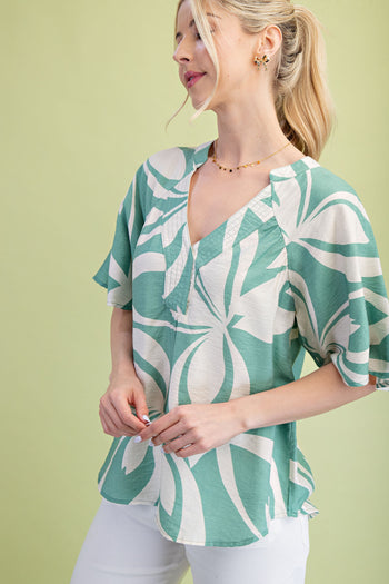 GiGio Tropical Print Top in Mint Mix