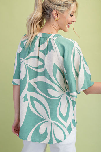 GiGio Tropical Print Top in Mint Mix