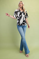 GiGio Tropical Print Top in Black Mix