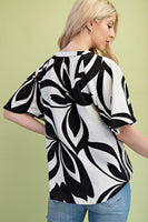 GiGio Tropical Print Top in Black Mix