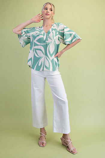 GiGio Tropical Print Top in Mint Mix