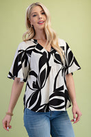 GiGio Tropical Print Top in Black Mix