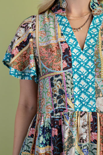 GiGio Mixed Print Mini Dress in Jade Mix