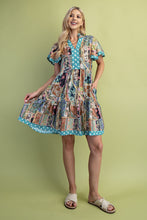 Load image into Gallery viewer, GiGio Mixed Print Mini Dress in Jade Mix
