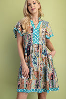 GiGio Mixed Print Mini Dress in Jade Mix