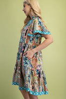 GiGio Mixed Print Mini Dress in Jade Mix