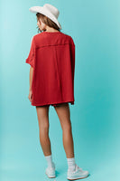 Fantastic Fawn OVERSIZED Contrasting Top with Star Patches in Crimson