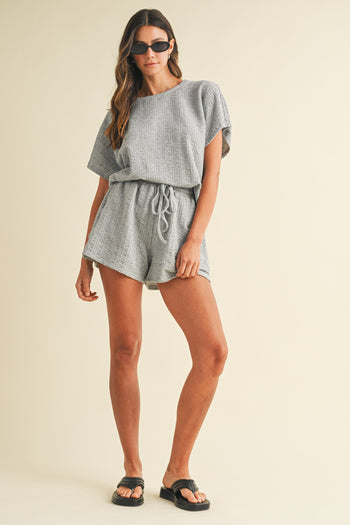 AnnieWear Textured Knit Top and Shorts Set in H Grey