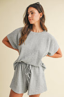 AnnieWear Textured Knit Top and Shorts Set in H Grey