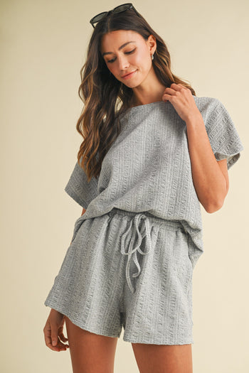 AnnieWear Textured Knit Top and Shorts Set in H Grey