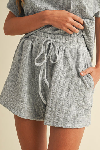 AnnieWear Textured Knit Top and Shorts Set in H Grey