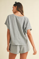 AnnieWear Textured Knit Top and Shorts Set in H Grey