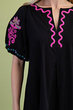Load image into Gallery viewer, GiGio Mini Dress with Embroidery in Black
