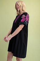 GiGio Mini Dress with Embroidery in Black