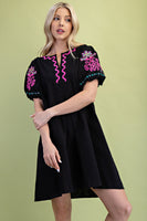 GiGio Mini Dress with Embroidery in Black