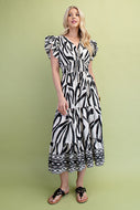 GiGio Mixed Print Elastic Waist Midi Dress in Black Mix