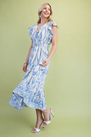 GiGio Mixed Print Elastic Waist Midi Dress in Sky Mix