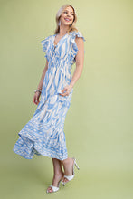 Load image into Gallery viewer, GiGio Mixed Print Elastic Waist Midi Dress in Sky Mix
