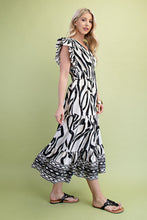 Load image into Gallery viewer, GiGio Mixed Print Elastic Waist Midi Dress in Black Mix
