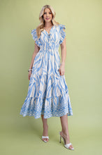 Load image into Gallery viewer, GiGio Mixed Print Elastic Waist Midi Dress in Sky Mix
