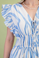 GiGio Mixed Print Elastic Waist Midi Dress in Sky Mix