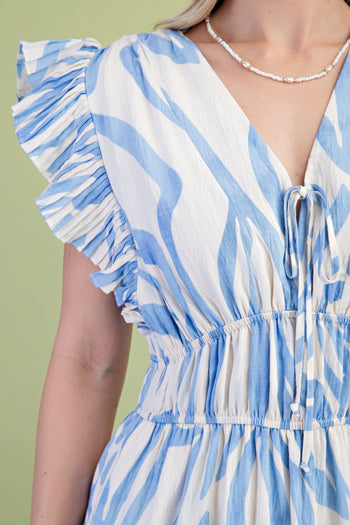 GiGio Mixed Print Elastic Waist Midi Dress in Sky Mix