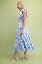 Load image into Gallery viewer, GiGio Mixed Print Elastic Waist Midi Dress in Sky Mix
