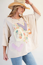 Load image into Gallery viewer, Easel OVERSIZED Heart and Love Patched Top in Light Khaki
