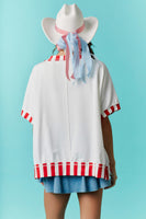 Fantastic Fawn OVERSIZED American Flag Sequin Front Top with Stripe Details in Red