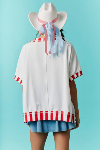 Fantastic Fawn OVERSIZED American Flag Sequin Front Top with Stripe Details in Red