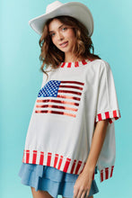 Load image into Gallery viewer, Fantastic Fawn OVERSIZED American Flag Sequin Front Top with Stripe Details in Red
