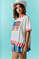 Fantastic Fawn OVERSIZED American Flag Sequin Front Top with Stripe Details in Red