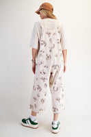 Easel Western Print Twill Overalls in Khaki