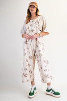 Easel Western Print Twill Overalls in Khaki