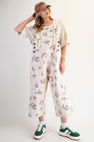 Easel Western Print Twill Overalls in Khaki