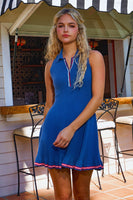 BucketList Solid Color Knitted Mini Dress with Contrasting Stripes