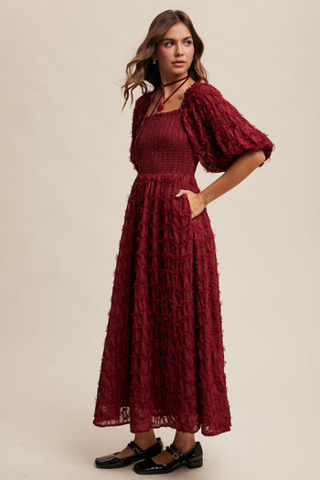 Listicle Textured Maxi Dress in Wine