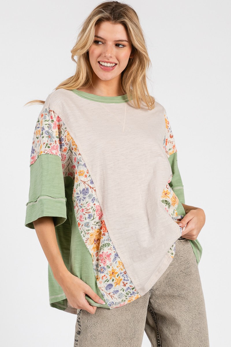 Sewn+Seen OVERSIZED Color Block Top in Stone