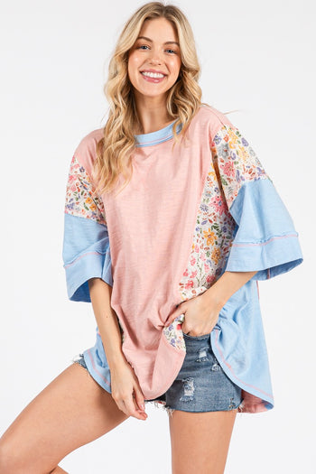 Sewn+Seen OVERSIZED Color Block Top in Dusty Pink