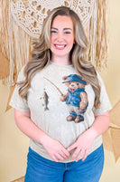 Sugar Stitch Teddy Bear Fisherman Graphic T-Shirt in Mineral Washed Taupe