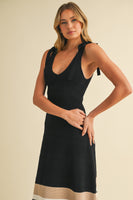 Klesis Textured Sweater Knit Midi Dress with Striped Hem in Black/Taupe