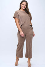 Load image into Gallery viewer, Yelete Corduroy Short Sleeve Top Cropped Pant Set in Khaki

