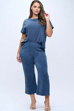 Load image into Gallery viewer, Yelete Corduroy Short Sleeve Top Cropped Pant Set in Denim

